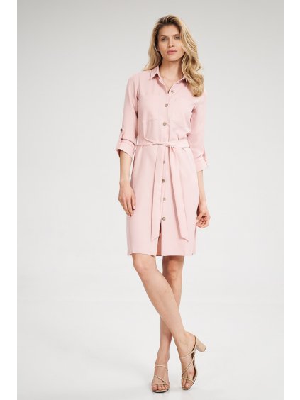 Női világos rózsaszín gombos ruha