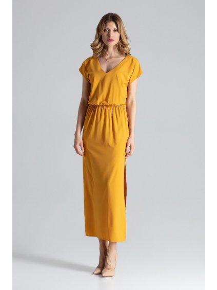 Mustárszínű hosszú ruha M668 Mustard