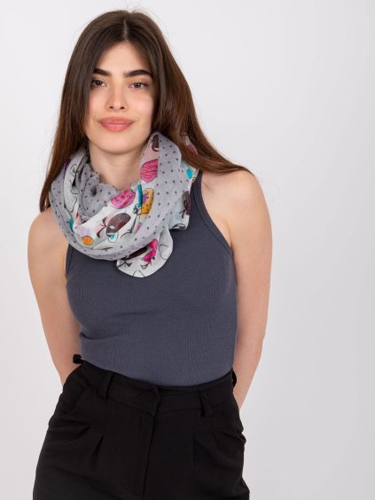 Szürke-fehér nyomott mintás sál