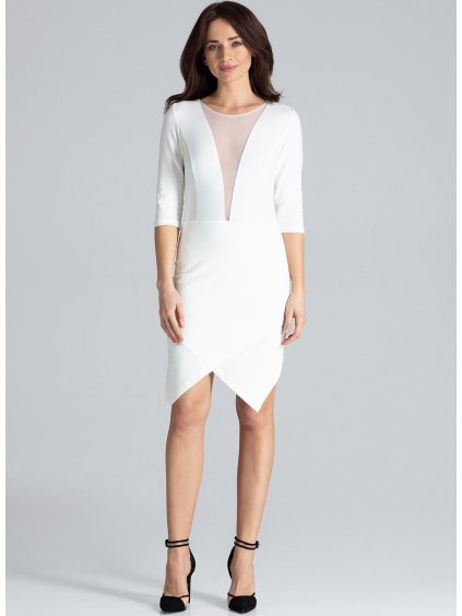 Krémszínű ruha hálós kivágással