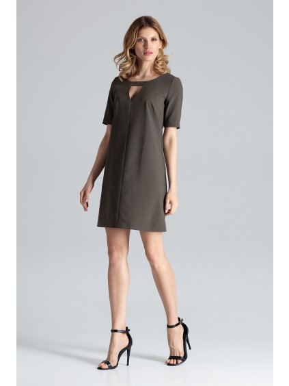 Olivazöld ruha kivágással M634 Olive