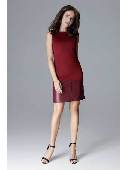 Bordó ruha műbőr szoknyarésszel