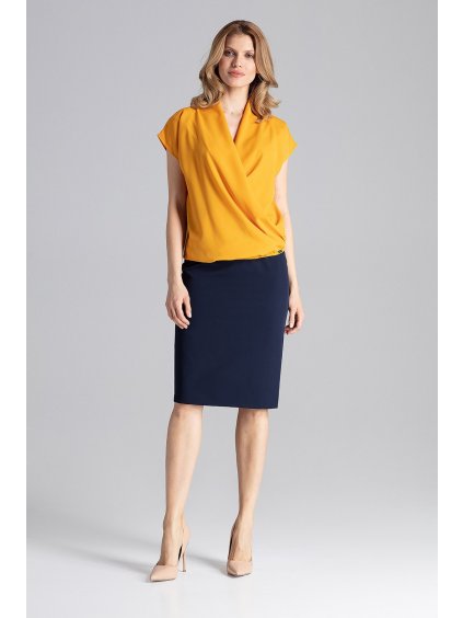 Mustársárga wrap kivágású blúz