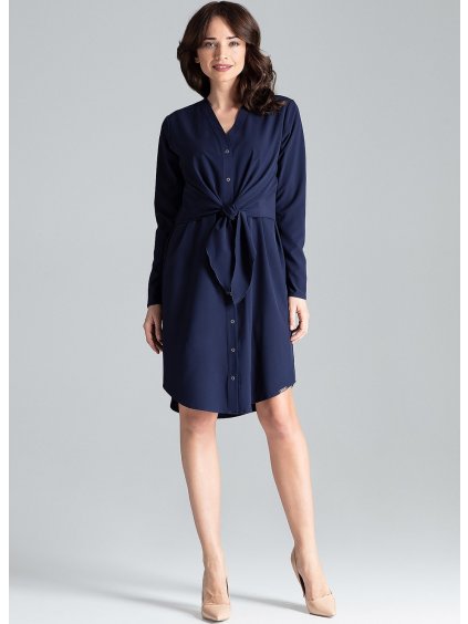 Sötétkék ruha kötővel