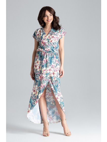 Hosszú ruha virágmintával és felvágással