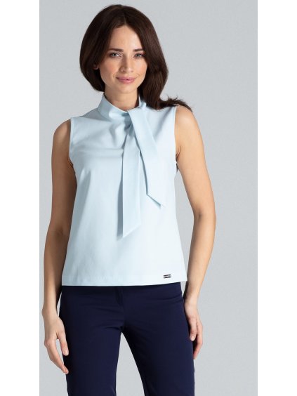 Blúz a nyakánál masnival K481 Light blue
