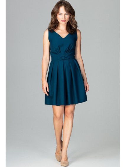Sötétkék ruha V-alakú nyakkivágással K487 Sea