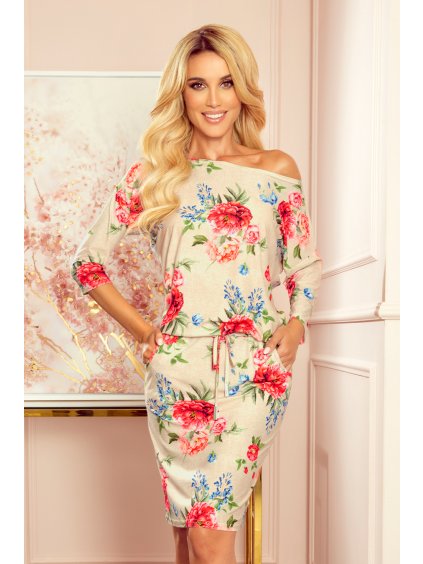 Bézs színű virágos sportos ruha FEDERICA