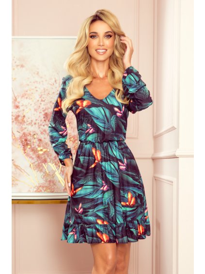 Ruha V- nyakkivágással és fodros-pillangós mintával DENISE