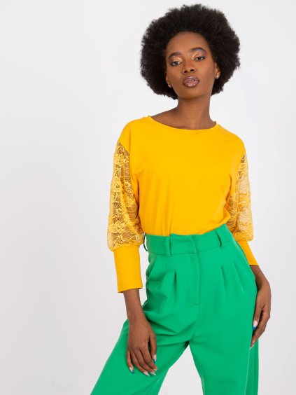 Sötétsárga csipke ujjú póló