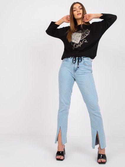 Fekete női póló nyomtatott szív felirattal