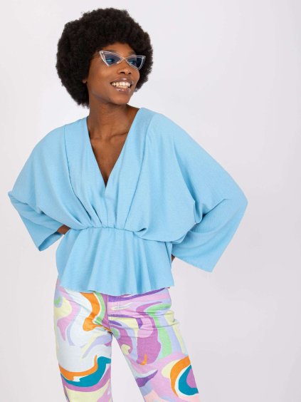 Világoskék redőzött női bő póló