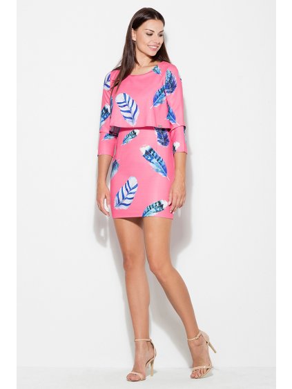 Rózsaszín miniruha toll mintával K426 Pattern 52