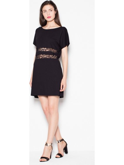 Fekete elegáns ruha dekoratív csipkével VT066 Black