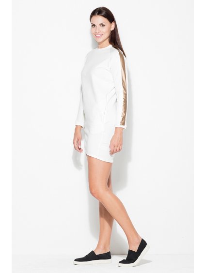 Krémszínű sportos ruha arany csíkkal K342 Ecru