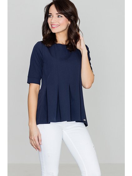Női sötétkék blúz rövid ujjakkal