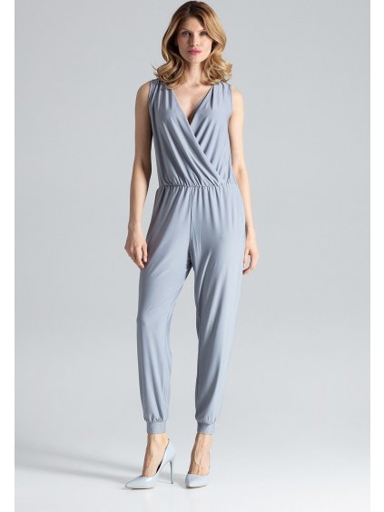 Szürke overál V-alakú nyakkivágással