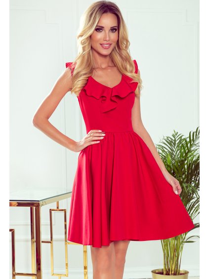 Elegáns piros ruha  mély nyakkivágással  LANA