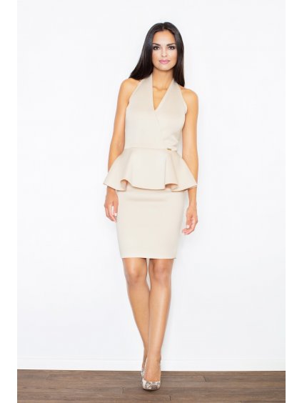 Bézs peplum ruha a nyaknál