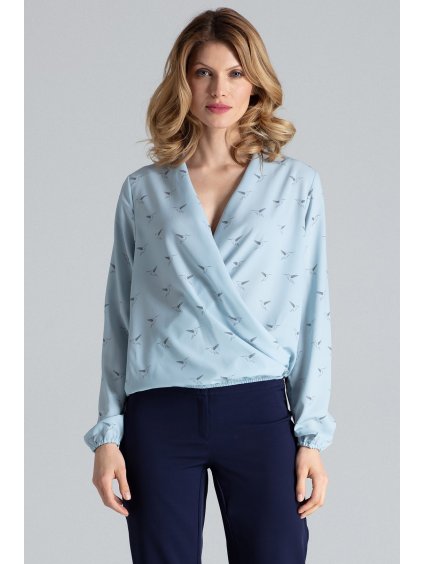 Világoskék wrap kivágású blúz