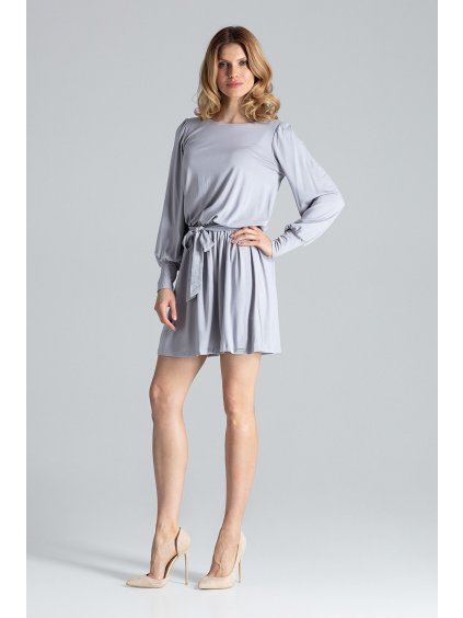 Szürke ruha rakott szoknyával