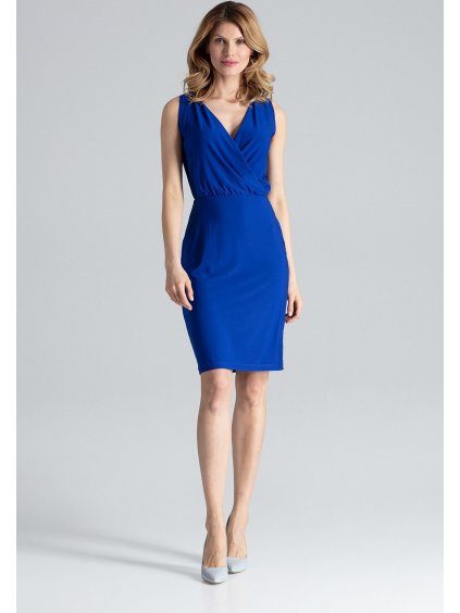 Kék ruha hajtogatott mély dekoltázzsal