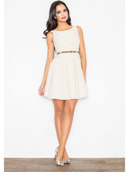 Bézs ruha rakott szoknyával