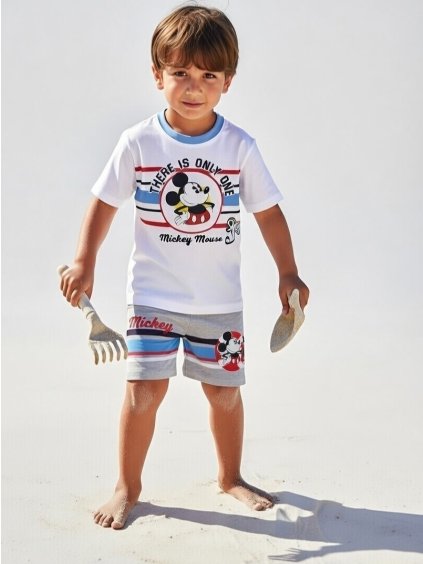 Fehér-szürke szett Mickey Disney póló és rövidnadrág