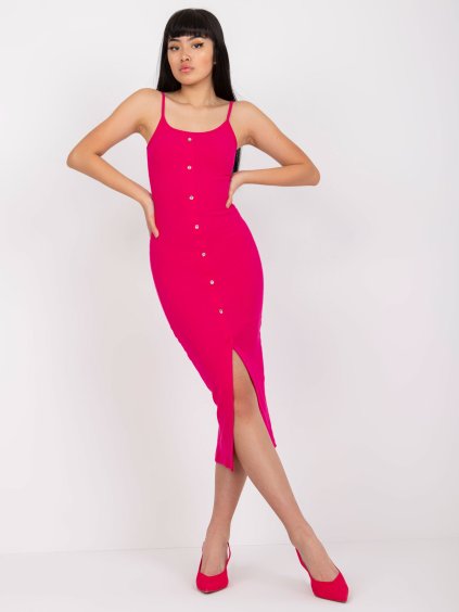 Fukszia színű midi ruha gombbal