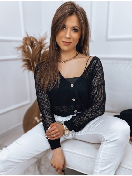 Fekete horgolt pulóver gombokkal GOFFY