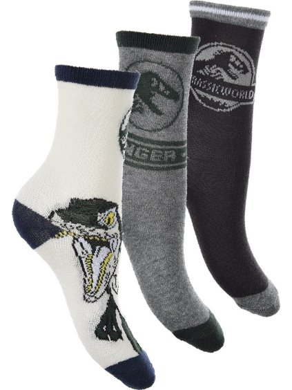 Jurassic World zoknikészlet - fehér / szürke / fekete