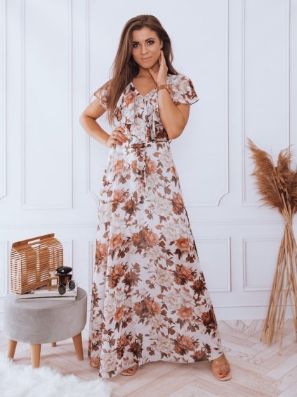 Világosszürke virágmintás maxiruha CRESPO