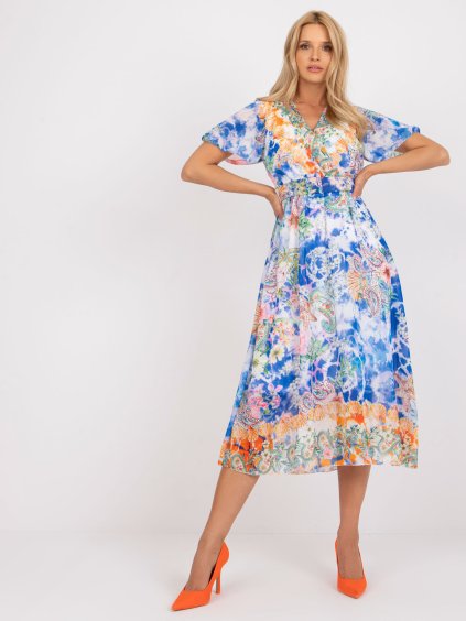 Világoskék könnyű midi ruha övvel