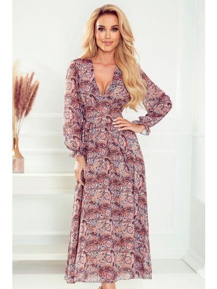 Barna sifon midi ruha V- nyakkivágással LITA