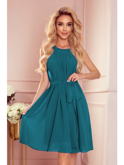 Zöld-kék sifon ruha övvel ALIZEE