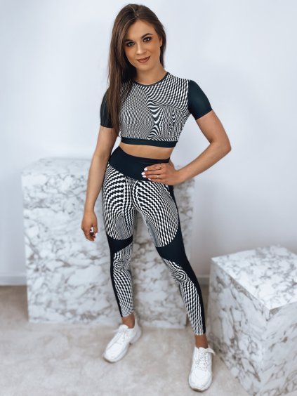 Fekete-fehér sportos felső és leggings szett OPTICAL