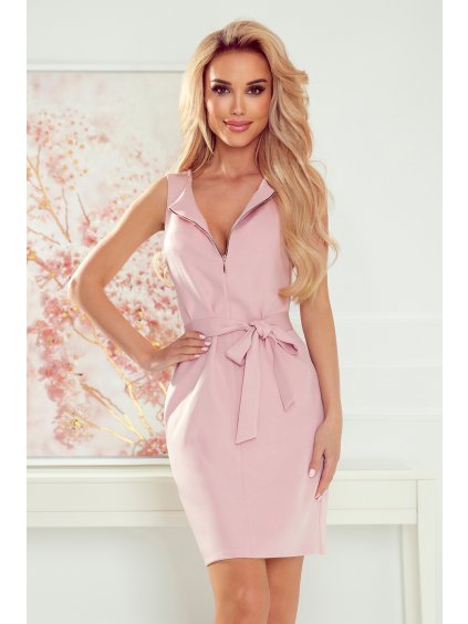 Világos rózsaszín ruha arany cipzárral és övvel ESTER