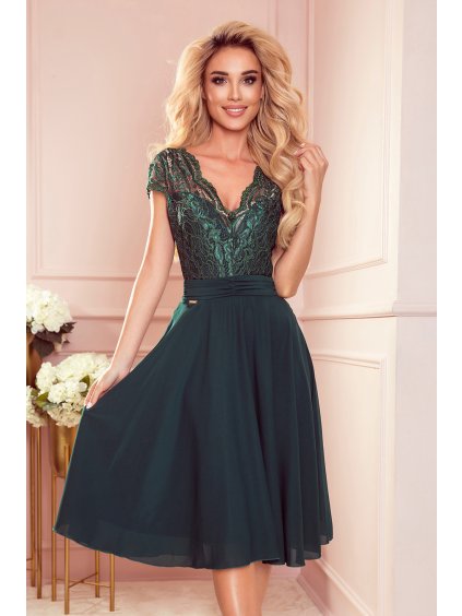 Zöld sifon ruha csipke dekoltázzsal  ALEXIS