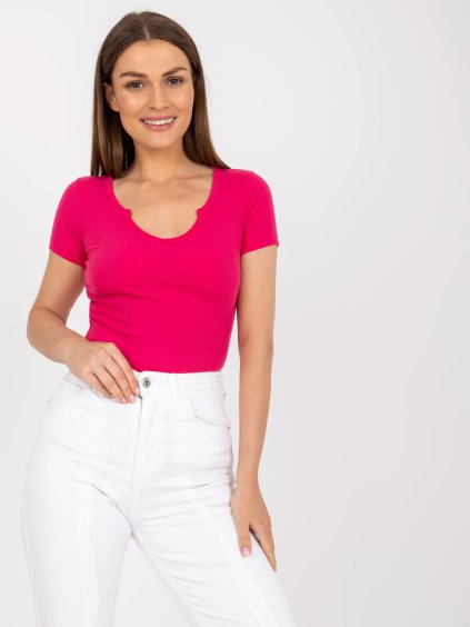 Fukszia póló kivágással