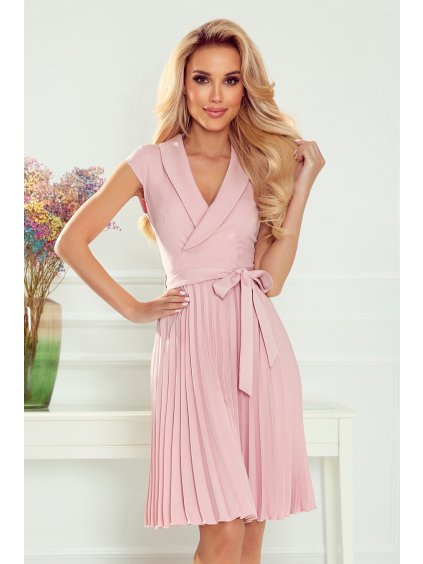 Átlapolt rózsaszín rakott ruha V- nyakkivágással JILL