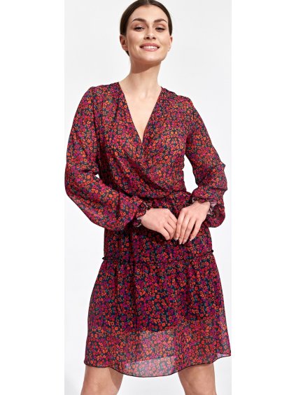 Bordó virágos sifon ruha