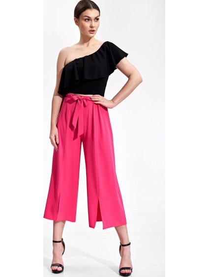 Rózsaszín széles nyári nadrág hasítékkal