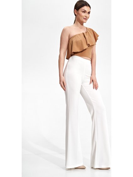 Bézs színű egyvállas fodros blúz