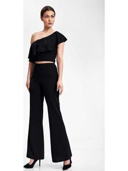 Fekete egy vállas fodros blúz