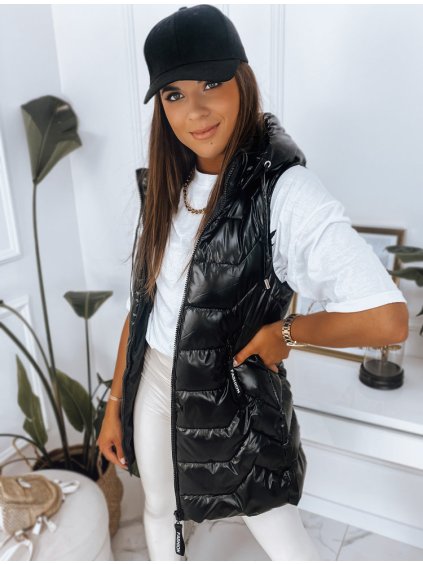 KENDRA Fekete fényes mellény kapucnival