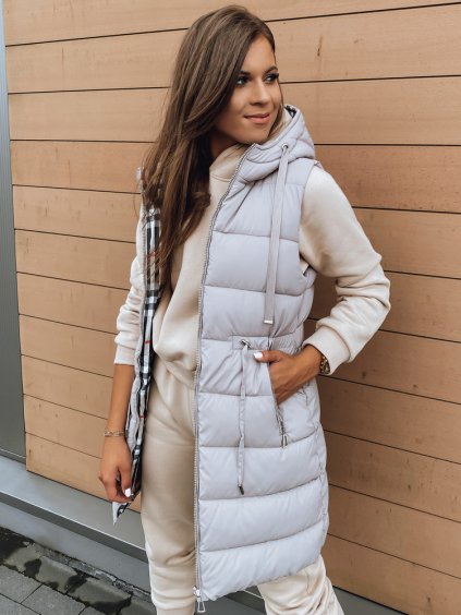 KERIS Bézs kockás kétoldalas hosszú mellény