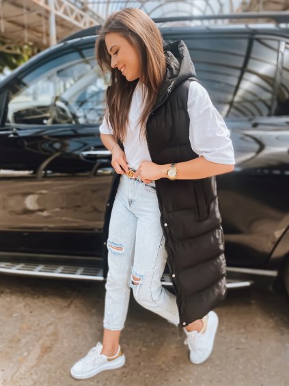 ELLA Fekete steppelt hosszú mellény