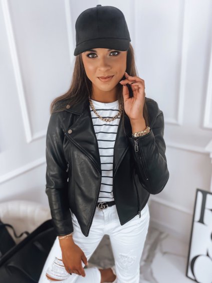 TRISH Fekete bőrdzseki cipzárral