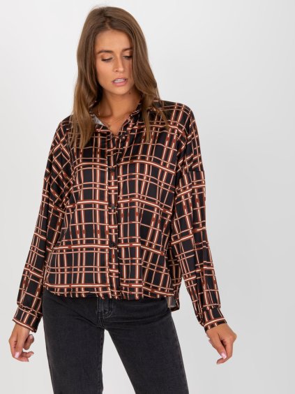 Kockás bő ing - fekete/bézs