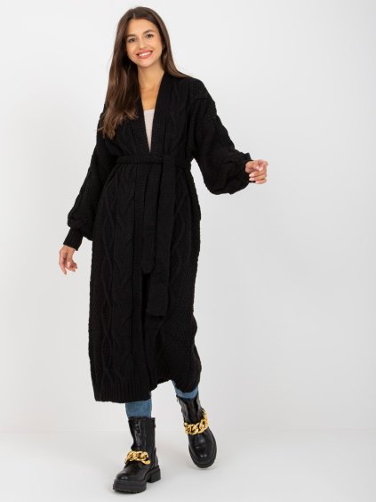 Fekete kötött hosszú kardigán kötővel